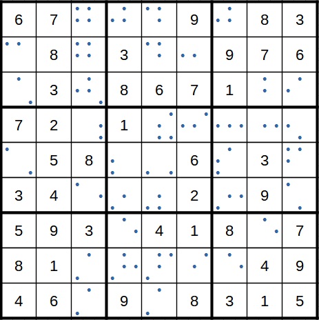 Sudoku-Kandidatenschreibweise Variante 3